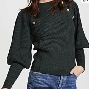 Veronica Beard Dark Green Sweater with Gold Buttons